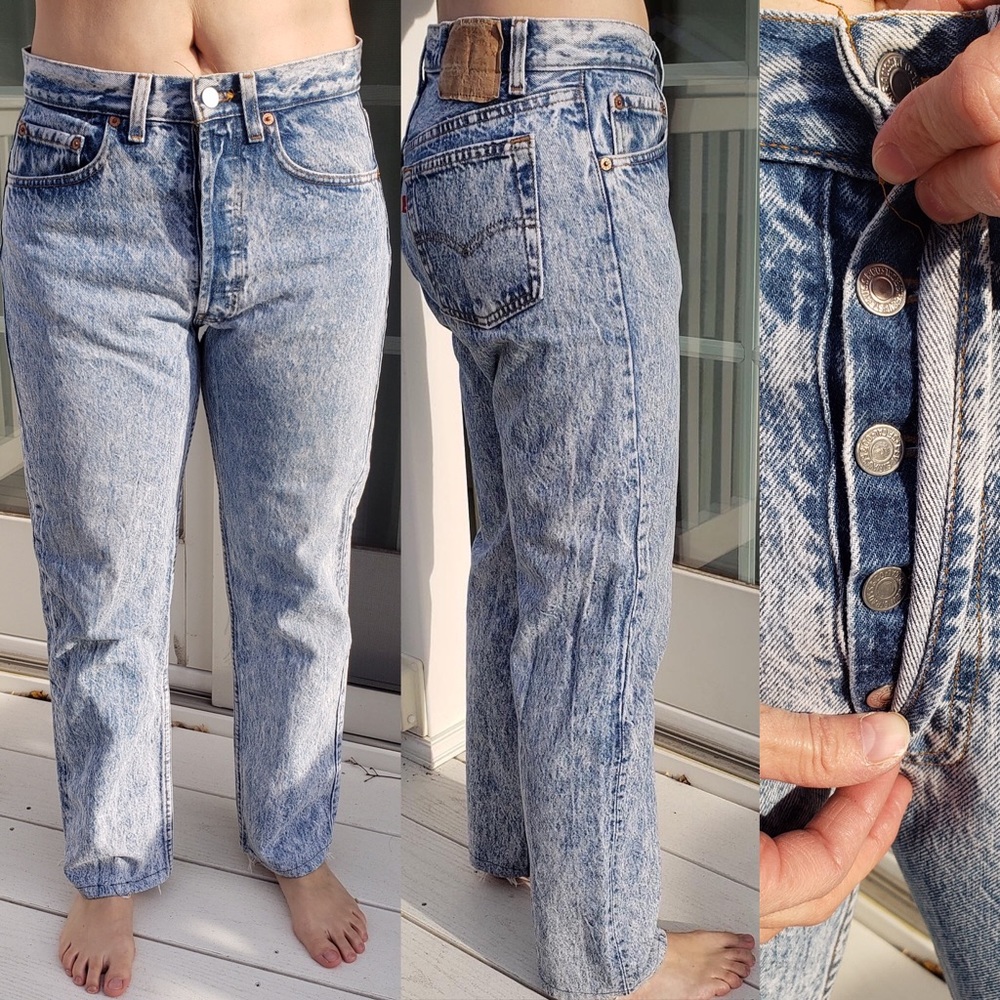 Levi’s 501 button fly acid wash vintage denim jean blank red tab